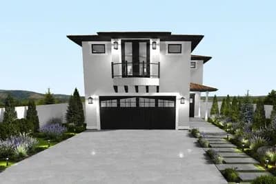 Contemporary Mediterranean House Plan with One Bedroom and Two-Car Garage