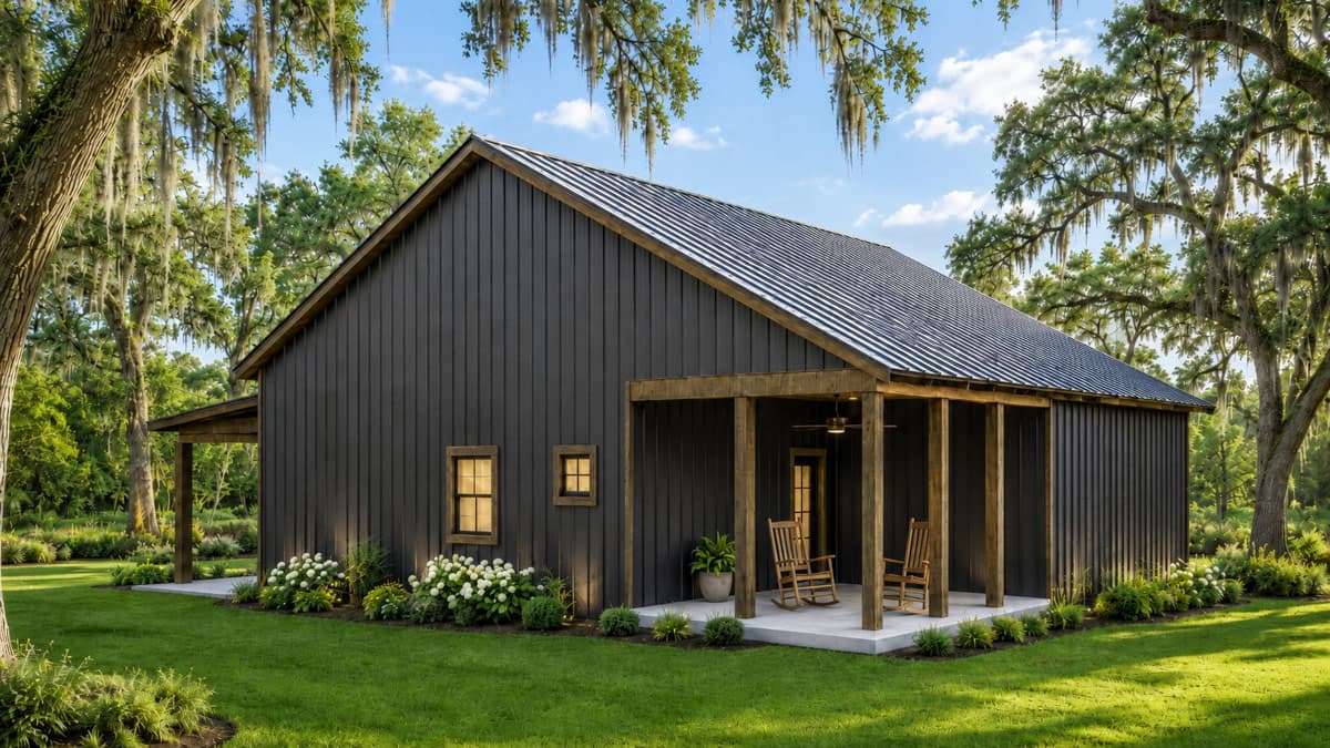 Plan 25087DH: Modern Farmhouse Barndominium House Plan with Two Bedrooms - Image #2 - Barndominium, Modern Farmhouse, New American