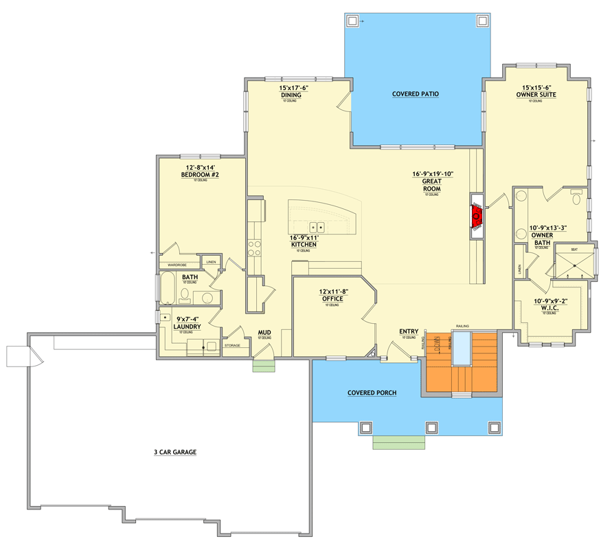Plan 849117PGE:  New American House Plan with 2 Bedrooms and 3-Car Garage - Floor Plan - Main Level - Craftsman, Modern Farmhouse, Mountain, New American, Northwest, Rustic, Traditional