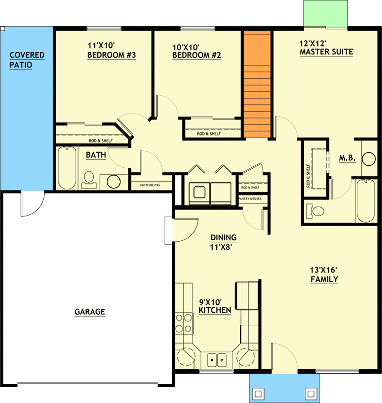 Plan 849118PGE: Traditional Three Bedroom House Plan with Two Car Garage - Floor Plan - Image #3 - Traditional