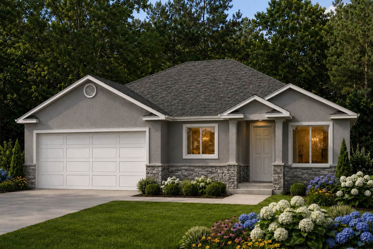 Plan 849118PGE: Traditional Three Bedroom House Plan with Two Car Garage - Image #2 - Traditional