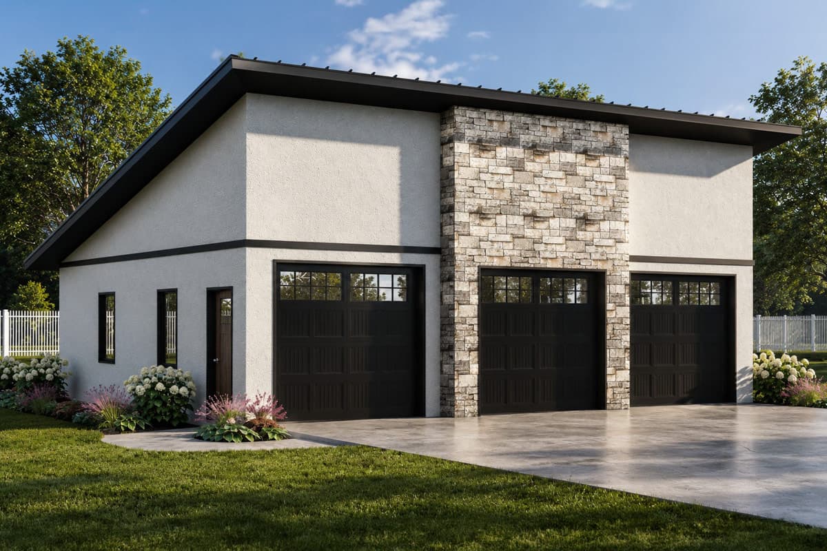 Plan image - 135451GRA:Modern Three Car Garage House Plan with Sleek Exterior Design