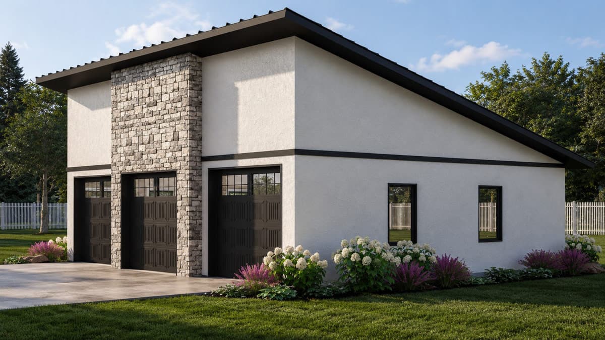 Plan 135451GRA: Modern Three Car Garage House Plan with Sleek Exterior Design - Image #2 - Contemporary, Modern, New American