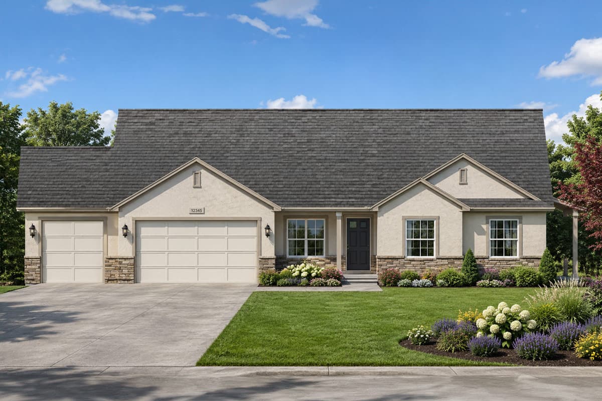 Plan 849123PGE: Craftsman Ranch House Plan with Three-Car Garage and Flexible Bedrooms - Image #1 - Craftsman, Ranch