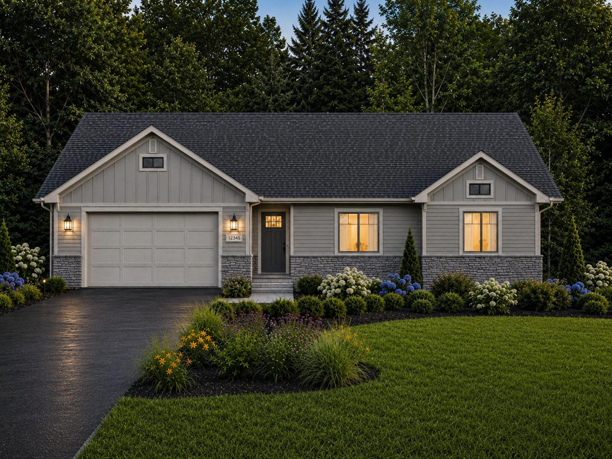 Plan 849126PGE: Three Bedroom Craftsman House Plan with Two Car Garage - Image #2 - Country, Craftsman, Traditional