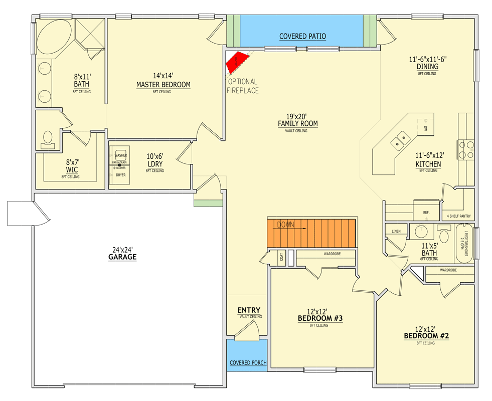 Plan 849126PGE: Three Bedroom Craftsman House Plan with Two Car Garage - Floor Plan - Main Level - Country, Craftsman, Traditional