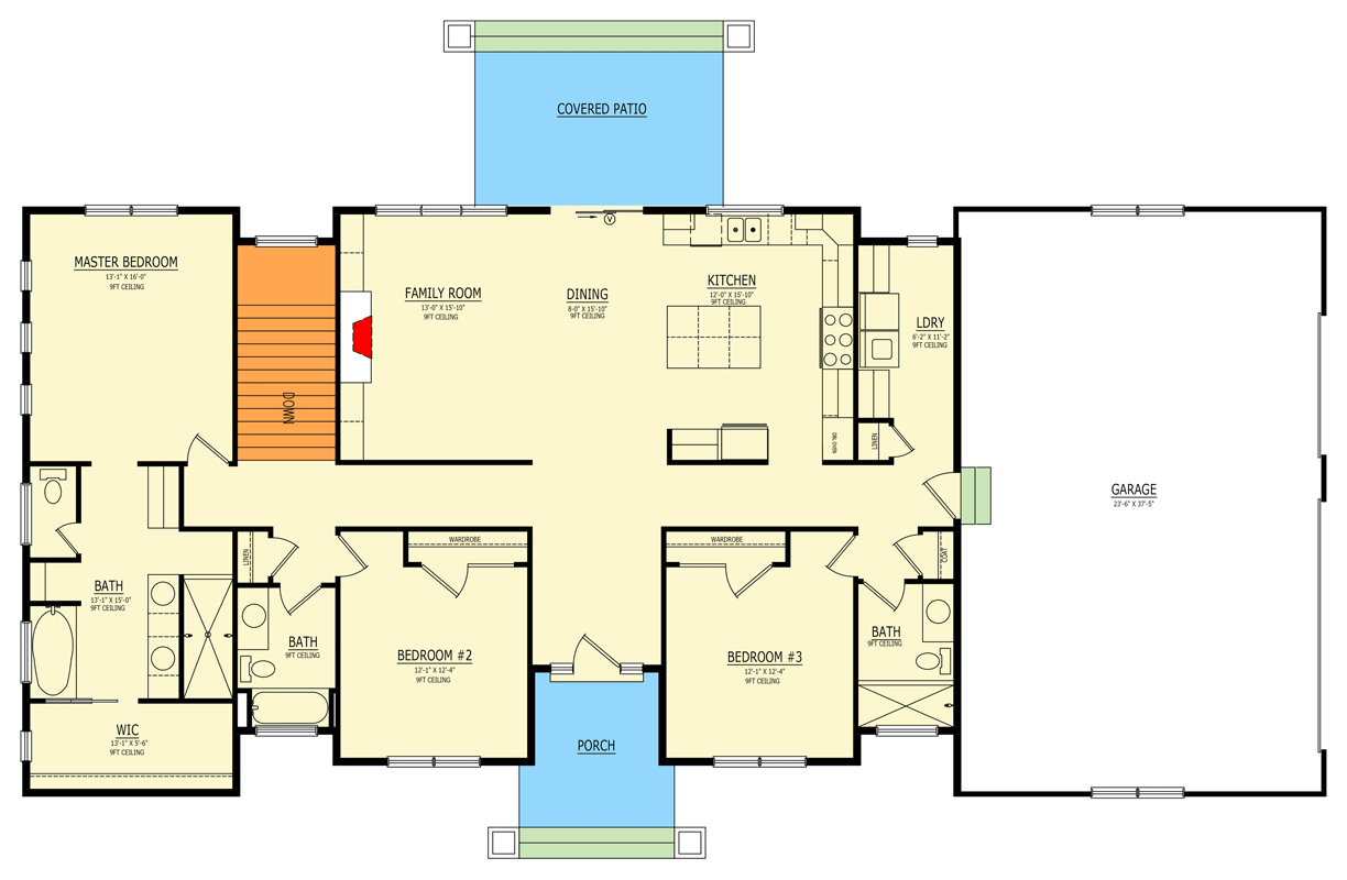 Plan 849129PGE: Traditional Ranch House Plan with 3 Bedrooms and 3-Car Garage - Floor Plan - Main Level - Country, Ranch, Traditional