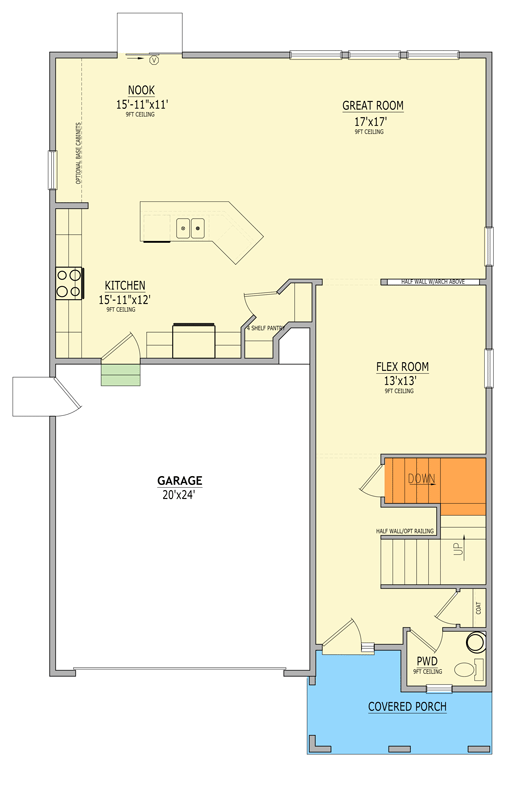 Plan 849133PGE: Craftsman Cottage House Plan with Three Bedrooms and Flexible Space - Floor Plan - Main Level - Cottage, Craftsman, Farmhouse