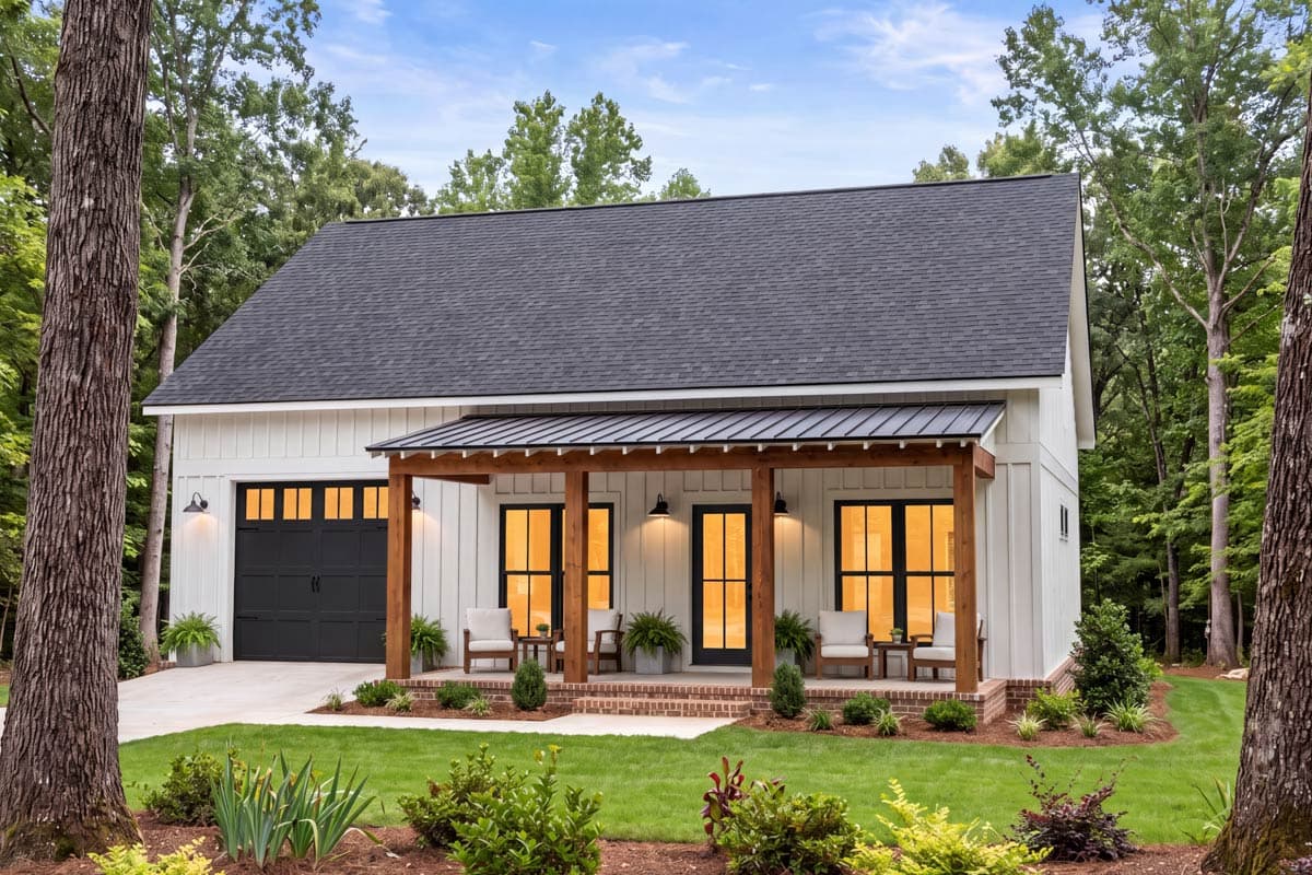 Plan 52053HZ: Charming Two-Bedroom Barndominium House Plan with Attached Tandem Garage - Image #2 - Barndominium, Country, Southern