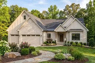 Modern Farmhouse House Plan with Three-Car Garage and Split Bedrooms