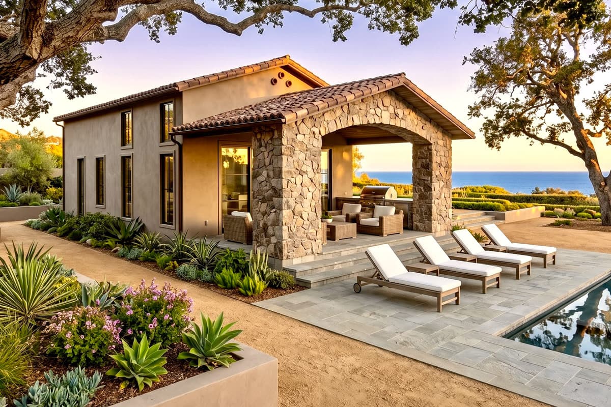 Plan image - 820020WSF:Contemporary Adobe Pool House Plan with Outdoor Kitchen and 836 Square Feet