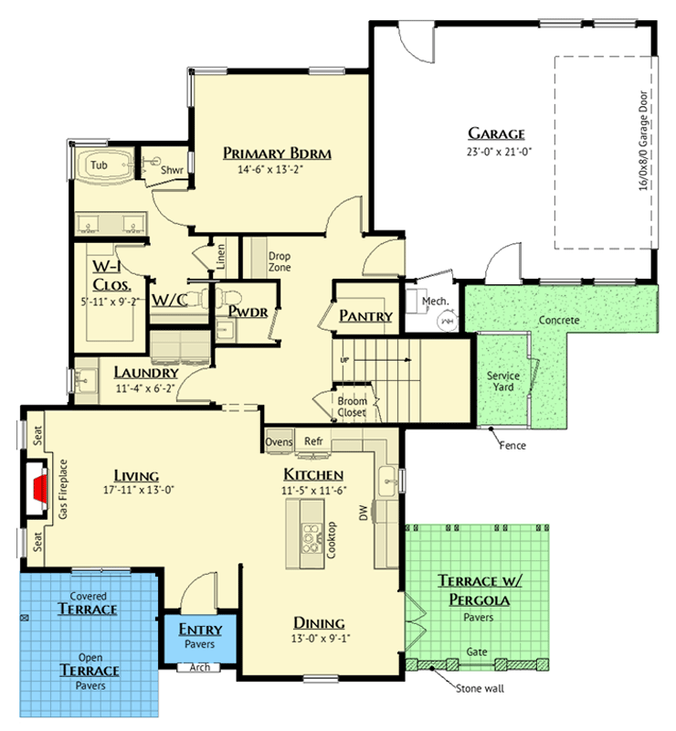 Plan 180029VNW: Modern Transitional House Plan with 3 Bedrooms and Main Level Suite - Floor Plan - Main Level - European, Modern, Modern Farmhouse, Transitional