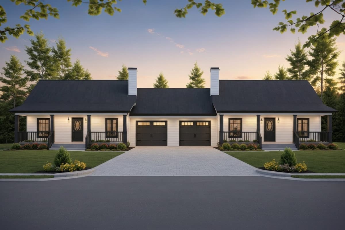 Plan image - 51393MM:Charming Country Style Multi-Family House Plan with Private Porches