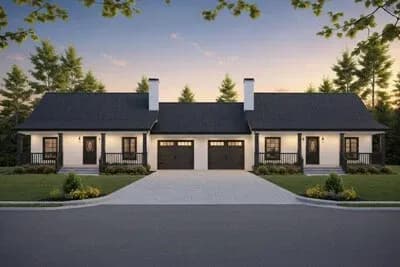 Charming Country Style Multi-Family House Plan with Private Porches