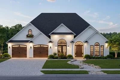 European Ranch House Plan with 3 Bedrooms and 2-Car Garage