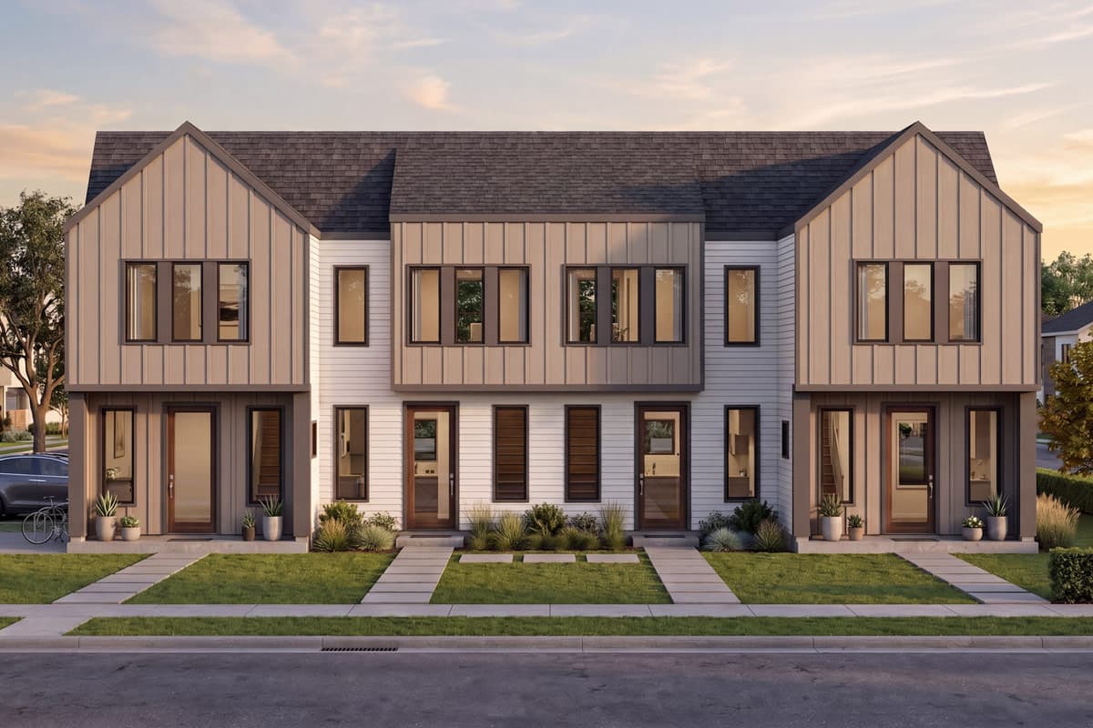 Plan 100376GHR: Transitional Farmhouse Multifamily Plan with Distinct Residential Units - Image #1 - Modern Farmhouse, Transitional