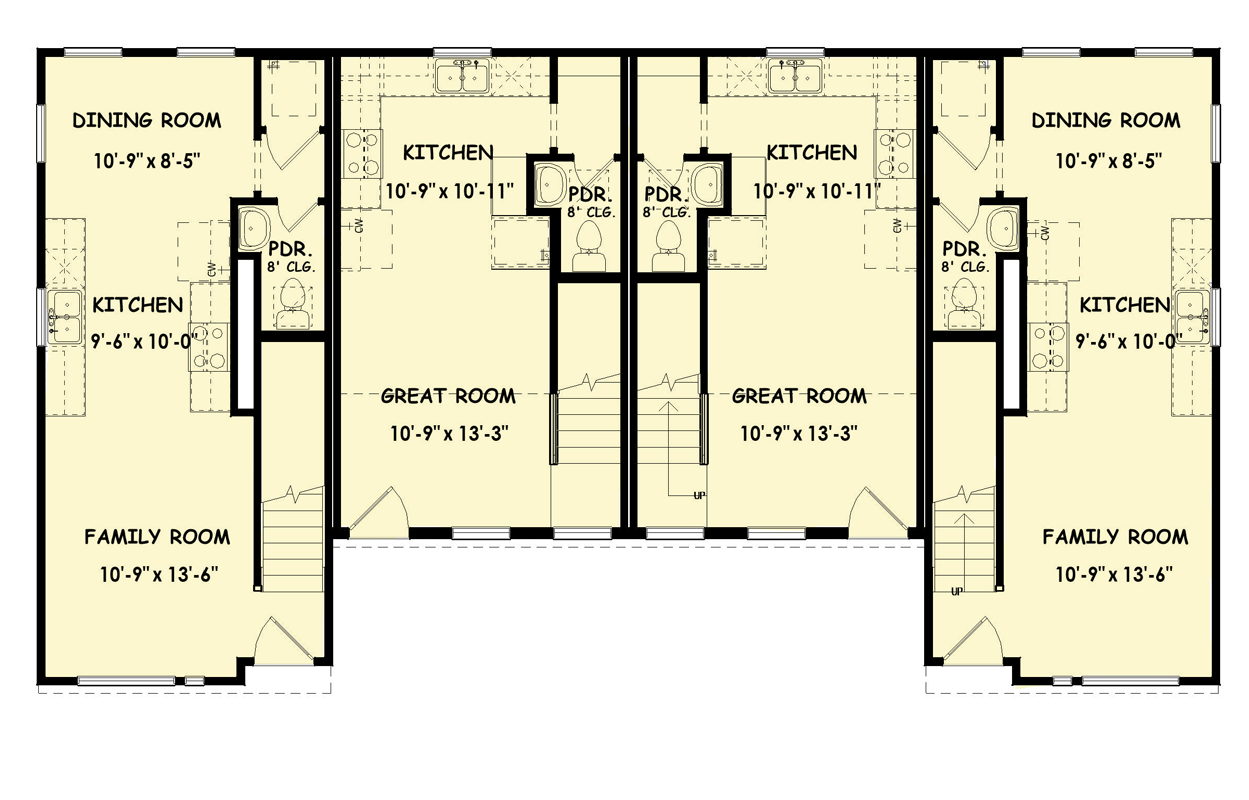 Plan 100376GHR: Transitional Farmhouse Multifamily Plan with Distinct Residential Units - Floor Plan - Main Level - Modern Farmhouse, Transitional