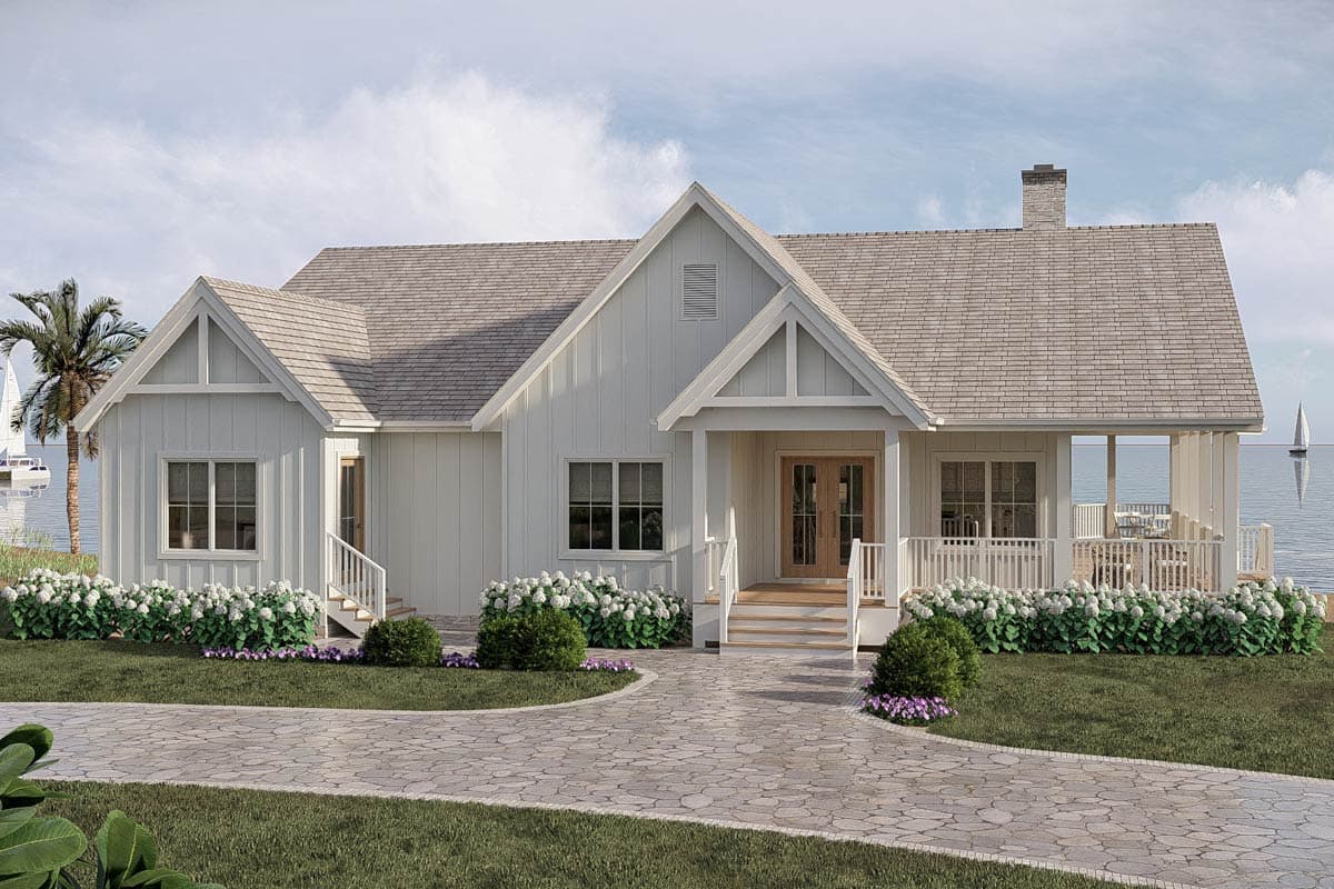 Plan 623660DJ: Charming Beach Cottage House Plan with Wraparound Porch and Two Bedrooms - Image #3 - Beach, Cottage, Country