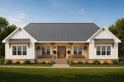 Modern Farmhouse House Plan with Split Bedrooms and 2-Car Garage