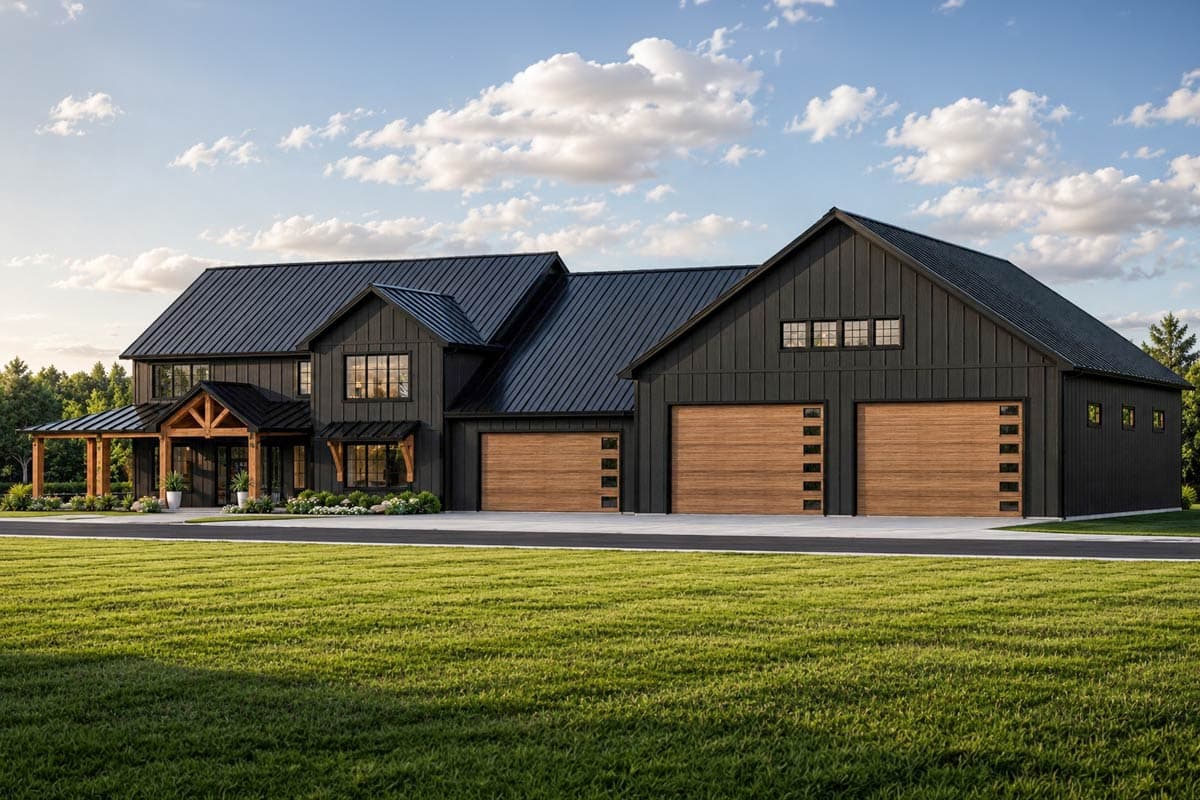Plan 135453GRA: Modern Barndominium House Plan with 6-Car Garage and Indoor Sport Court - Image #2 - Barndominium, Modern Farmhouse, New American, Traditional