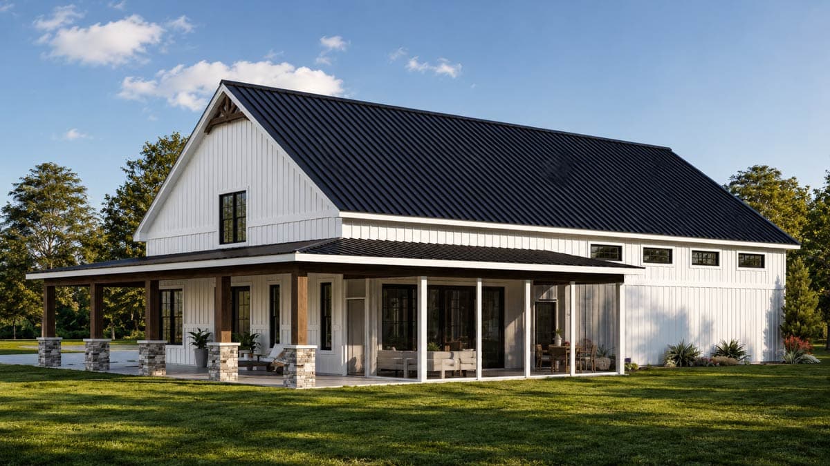 Plan 135454GRA: Charming Barndominium House Plan with 2 Bedrooms and Spacious 3-Car Garage - Image #3 - Barndominium, Country, Craftsman, Farmhouse