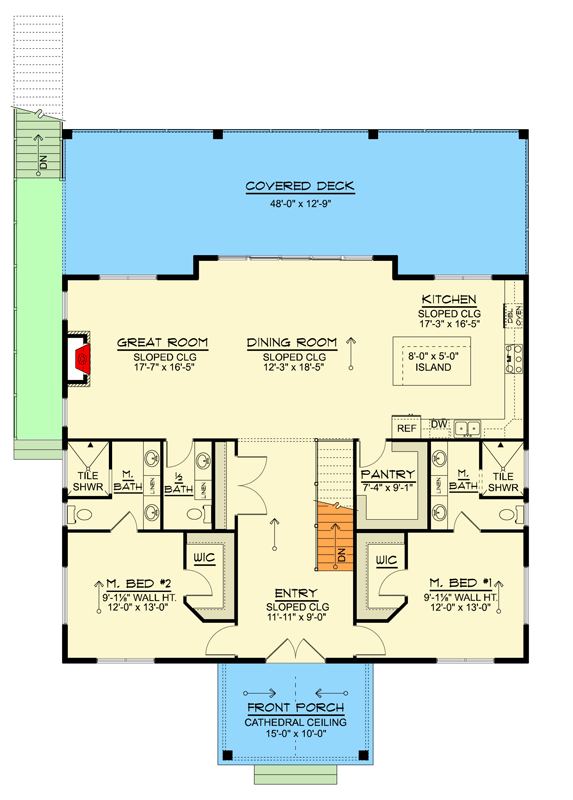 Plan 135456GRA: Modern Contemporary House Plan Featuring Two Primary Suites and Expansive Decking - Floor Plan - Main Level - Contemporary, Country, Craftsman, Mountain, New American
