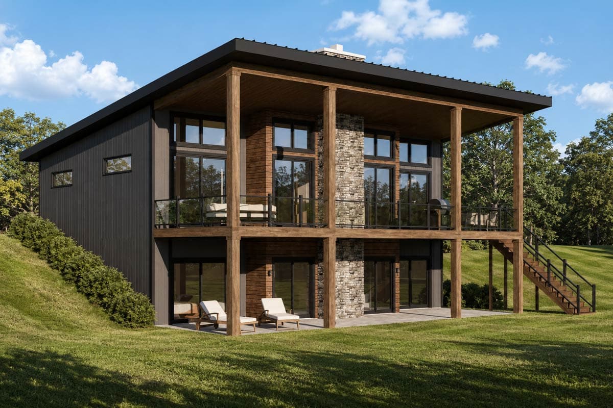 Plan 135457GRA: Contemporary Two-Bedroom House Plan with Dual Master Suites and Expansive Decks - Image #2 - Contemporary, Country, Craftsman, Modern, New American