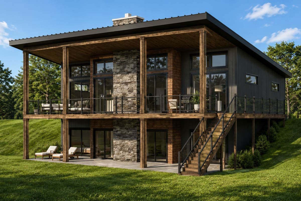 Plan 135457GRA: Contemporary Two-Bedroom House Plan with Dual Master Suites and Expansive Decks - Image #1 - Contemporary, Country, Craftsman, Modern, New American