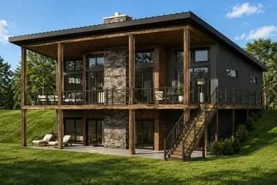 Contemporary Two-Bedroom House Plan with Dual Master Suites and Expansive Decks