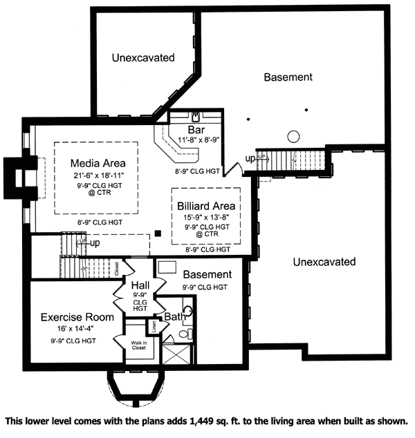 Plan 39220ST: 4 Bedrooms and Rounded Balcony - Floor Plan - Basement - Georgian, Southern, Traditional