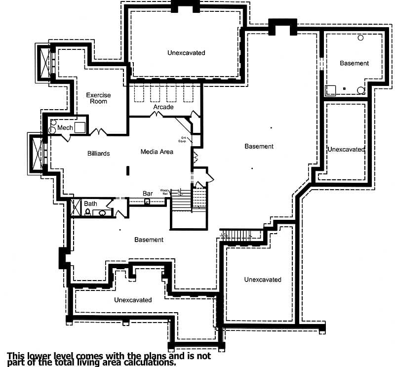 Plan 39222ST: 4 Bedroom House Plan with Classic Exterior - Floor Plan - Basement - European, French Country, Traditional