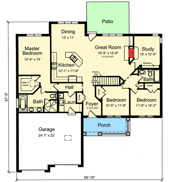 Plan 39225ST: One Story Split Bedroom House Plan - Floor Plan - Main Level - Craftsman, Northwest