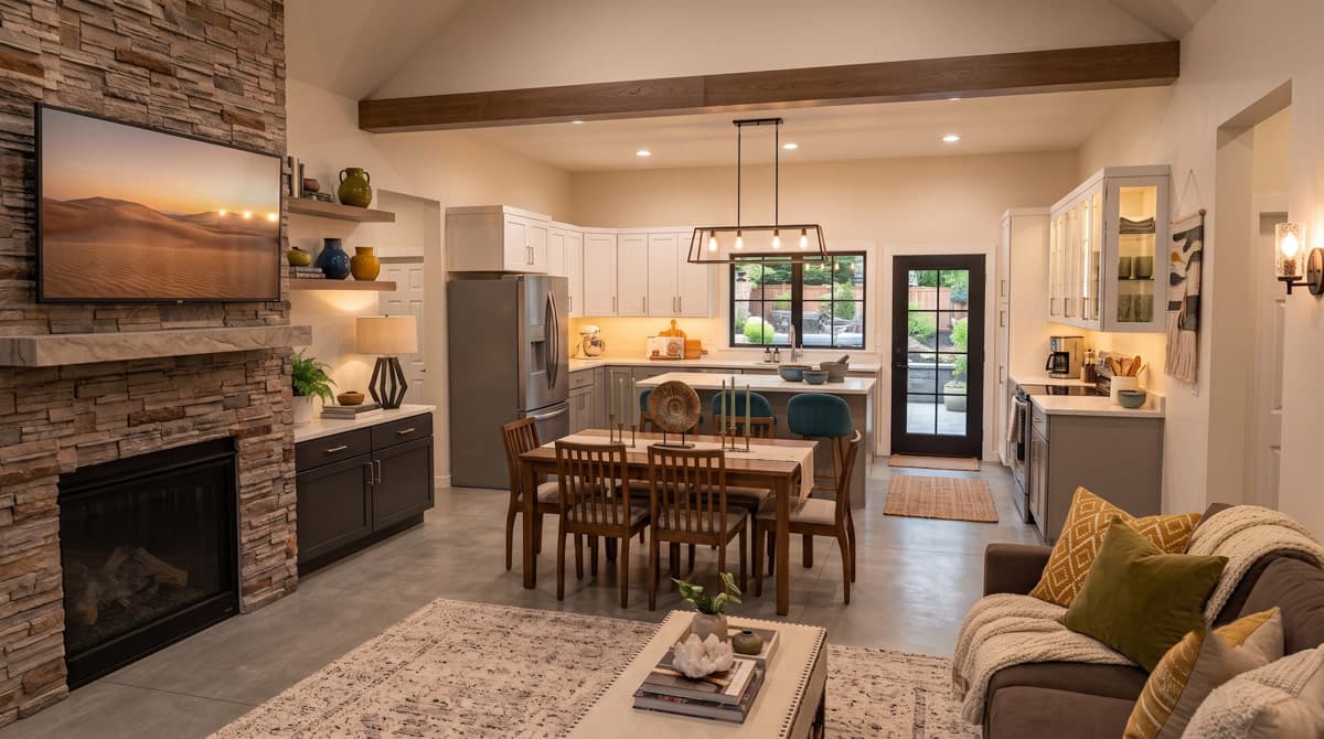 Plan 911076JVD: Charming Modern Farmhouse House Plan with Two Bedrooms and Open Layout - Image #4 - Cottage, Country, Craftsman, Farmhouse, New American, Ranch, Traditional