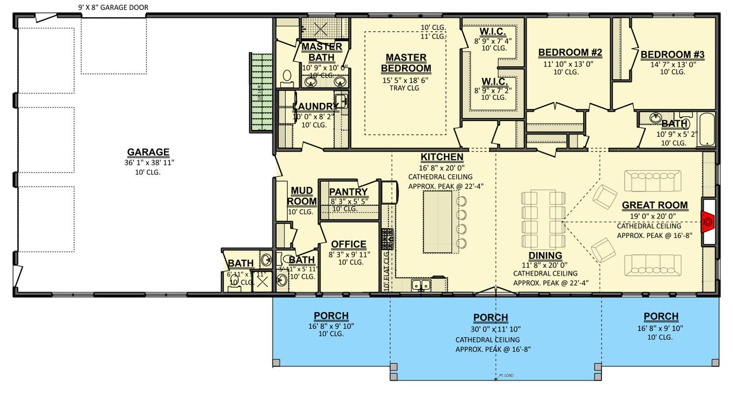 Plan 911077JVD: Modern Ranch Farmhouse Plan with 3 Bedrooms and 3-Car Garage - Floor Plan - Image #8 - Barndominium, Country, Craftsman, Modern Farmhouse, Ranch, Traditional