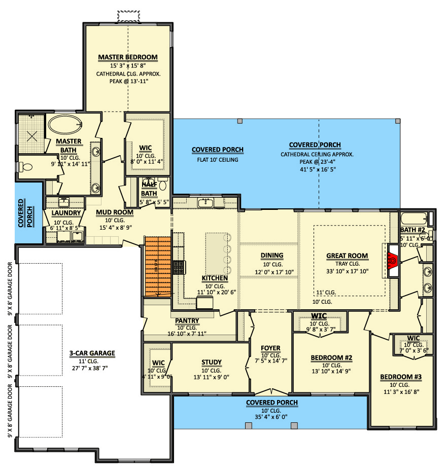 Plan 911079JVD: Modern Farmhouse House Plan with 4 Bedrooms and Expansive Porches - Floor Plan - Image #10 - Colonial, Cottage, Country, Craftsman, Farmhouse, Modern Farmhouse, Ranch, Southern, Southern Traditional, Traditional, Transitional