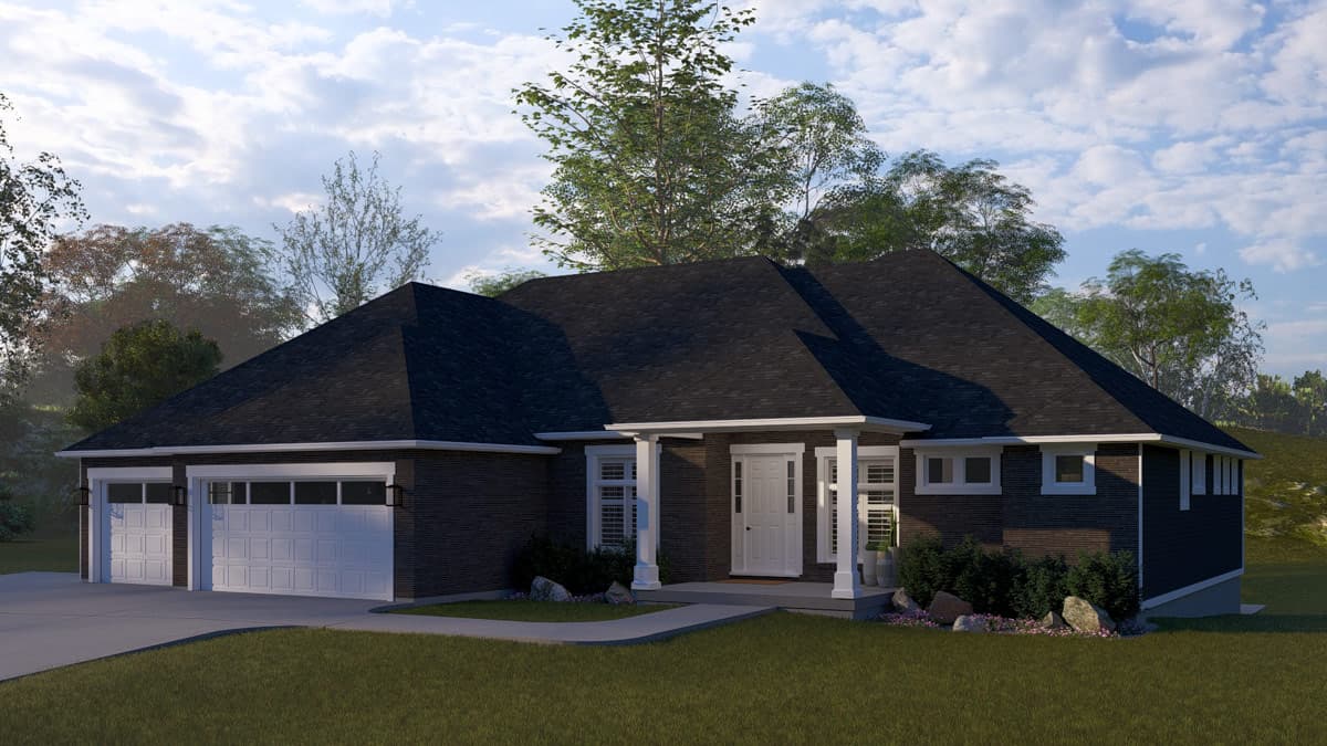 Plan 61764UT: Craftsman Ranch House Plan with 3 Bedrooms and 3-Car Garage - Image #2 - Craftsman, Ranch