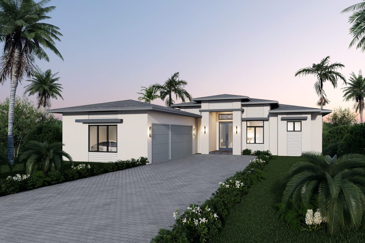 Plan image - 65777BS:Contemporary Florida-Style House Plan with Four Bedrooms and Courtyard Entry Garage