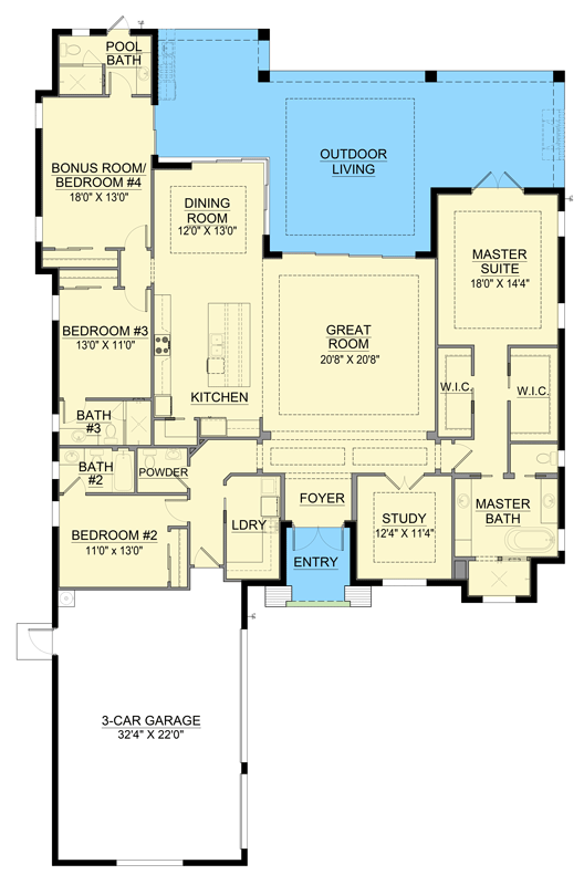 Plan 65777BS: Contemporary Florida-Style House Plan with Four Bedrooms and Courtyard Entry Garage - Floor Plan - Image #6 - Coastal Contemporary, Contemporary, Florida-Style, Modern