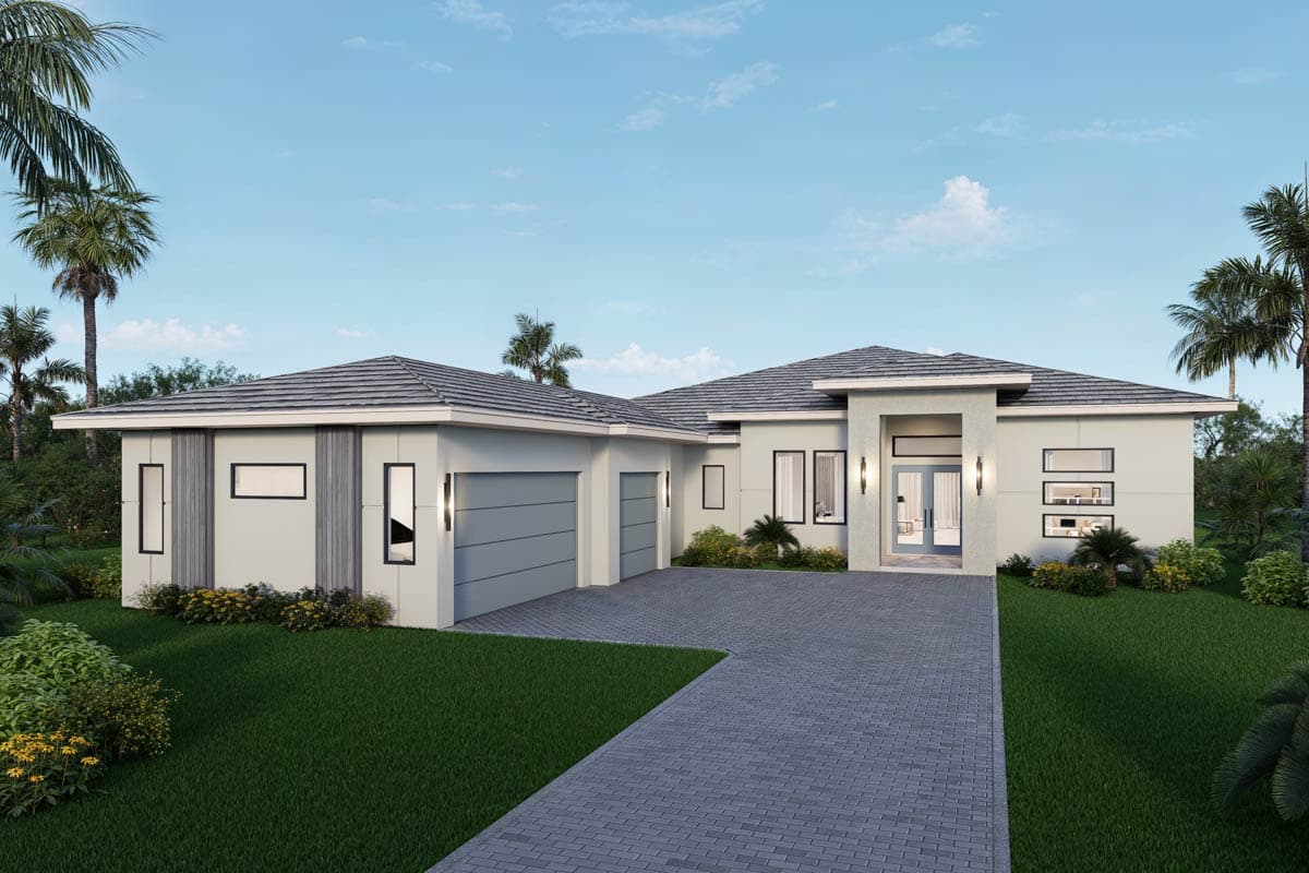 Plan image - 65782BS:Contemporary Florida Style House Plan with 4 Bedrooms and Courtyard Entry