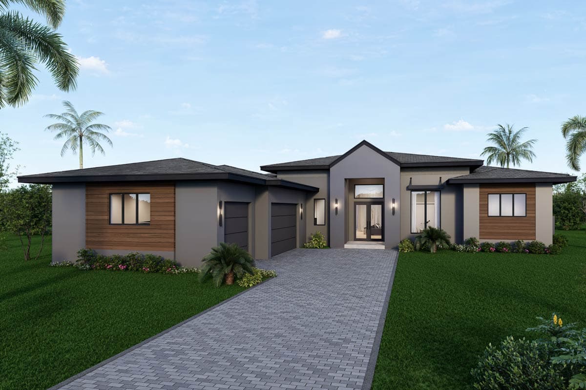 Plan image - 65784BS:Contemporary Transitional Florida-Style House Plan with 4 Bedrooms and 3-Car Garage