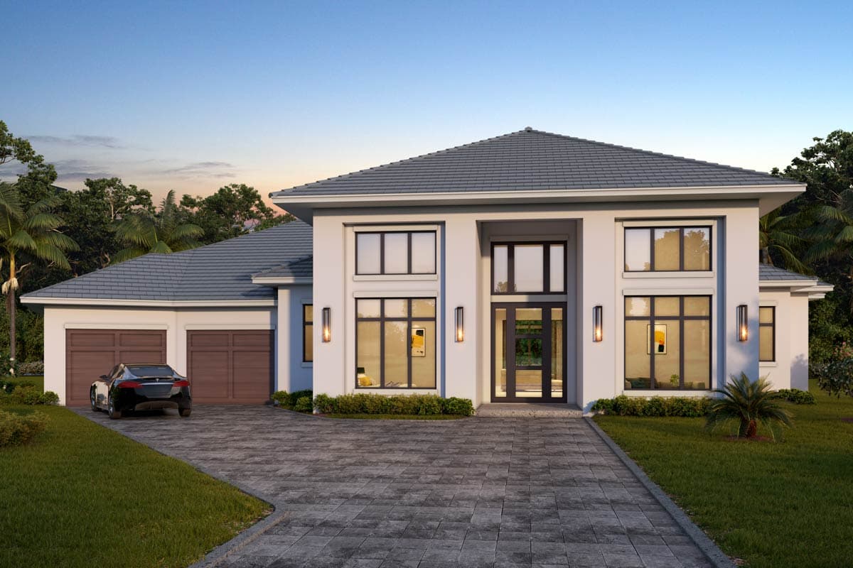 Plan 65785BS: Modern Estate House Plan: 4 Beds, 4 Baths, 4,365 sq. ft. with Outdoor Living and Wine Room - Image #2 - Coastal Contemporary, Contemporary