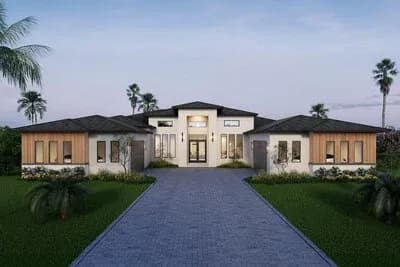 Coastal Contemporary House Plan with 3 Bedrooms and 4-Car Garage