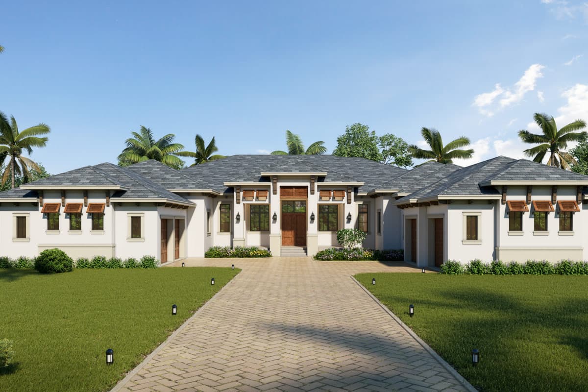 Plan image - 65791BS:Contemporary Florida-Style House Plan with Four-Car Courtyard Garage
