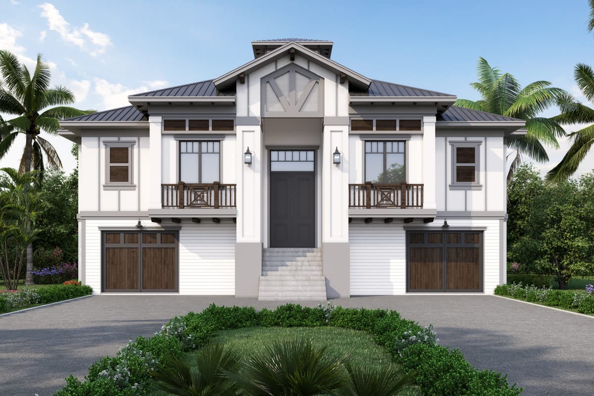 Plan image - 65792BS:Coastal Contemporary House Plan with Four Bedrooms and Drive Under Garage