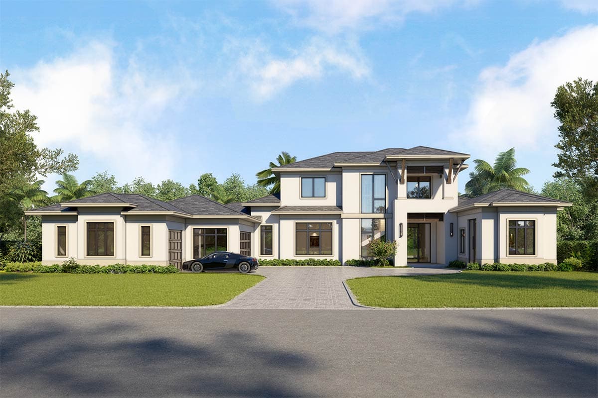 Plan 65793BS: Luxurious Five Bedroom Modern Estate House Plan with Courtyard Entry - Image #1