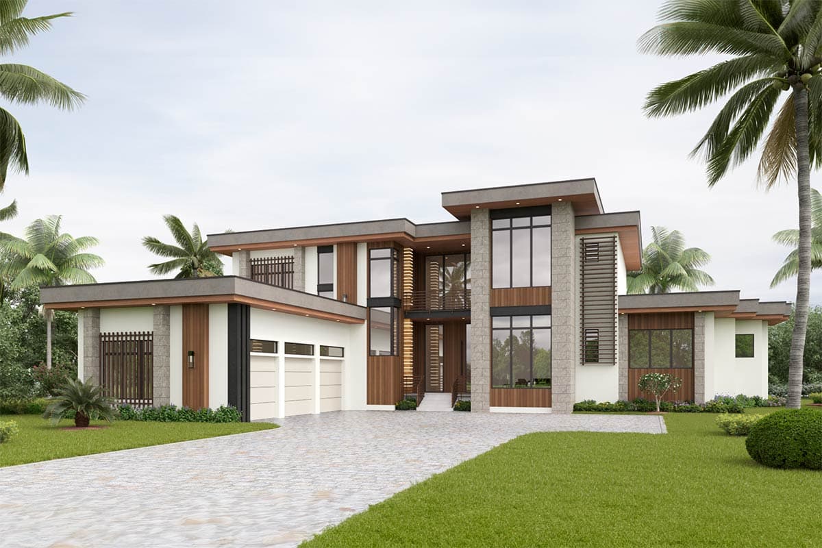 Plan 65795BS: Contemporary Florida Style House Plan with 6 Bedrooms and Rooftop Deck - Image #1 - Contemporary, Florida-Style, Modern
