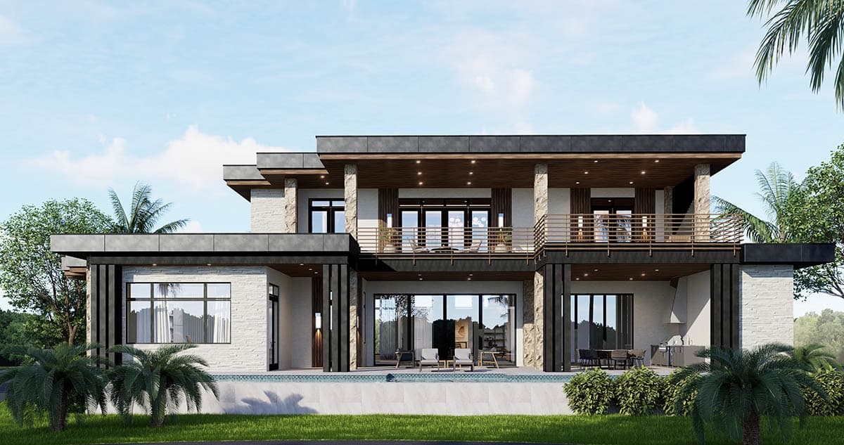 Plan 65795BS: Contemporary Florida Style House Plan with 6 Bedrooms and Rooftop Deck - Image #2 - Contemporary, Florida-Style, Modern