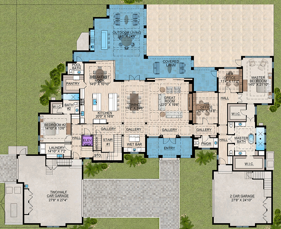 Plan 65796BS: Luxury Coastal Contemporary House Plan with 6 Bedrooms and Courtyard Garage - Floor Plan - Image #5 - Coastal, Coastal Contemporary