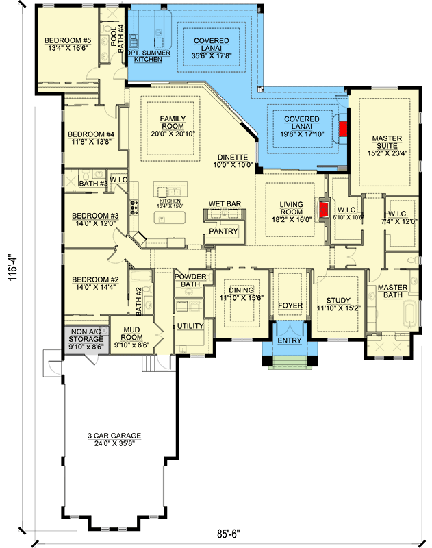 Plan 65797BS: Coastal Florida Style House Plan with 5 Bedrooms and 3-Car Garage - Floor Plan - Image #6 - Coastal, Florida-Style