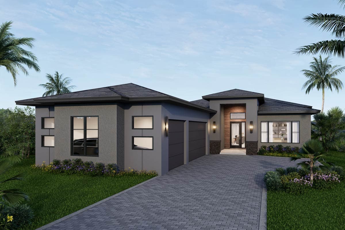 Plan image - 65803BS:Contemporary Florida Style House Plan with Three Bedrooms and Lanai